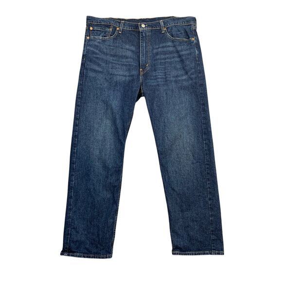 Levis 505 Jeans Mens 40 Blue Straight Leg Stretch Cotton Regular Fit Whiskered - Picture 1 of 15